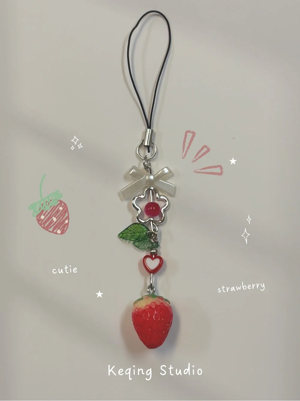 Strawberry Charm Phone with Bow and Heart